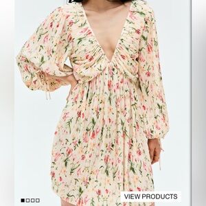 H&M Floral Long Sleeve Dress - Cream and Pink
